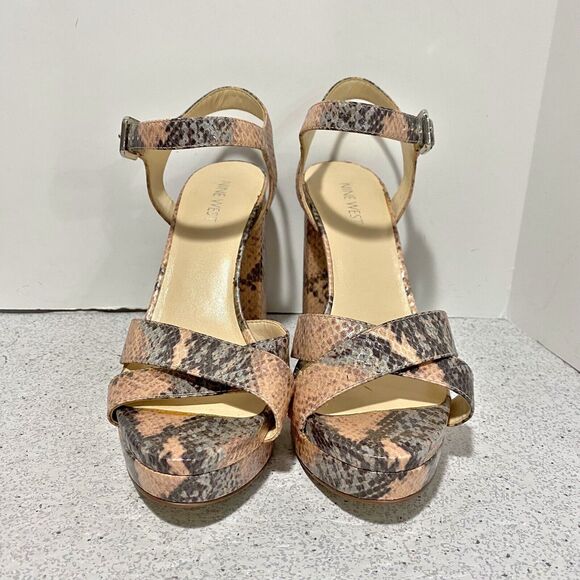 Nine West Funkyo Shoes US 8.5M Faux Lizard Platform High Heel Strappy Sandals - Picture 2 of 12